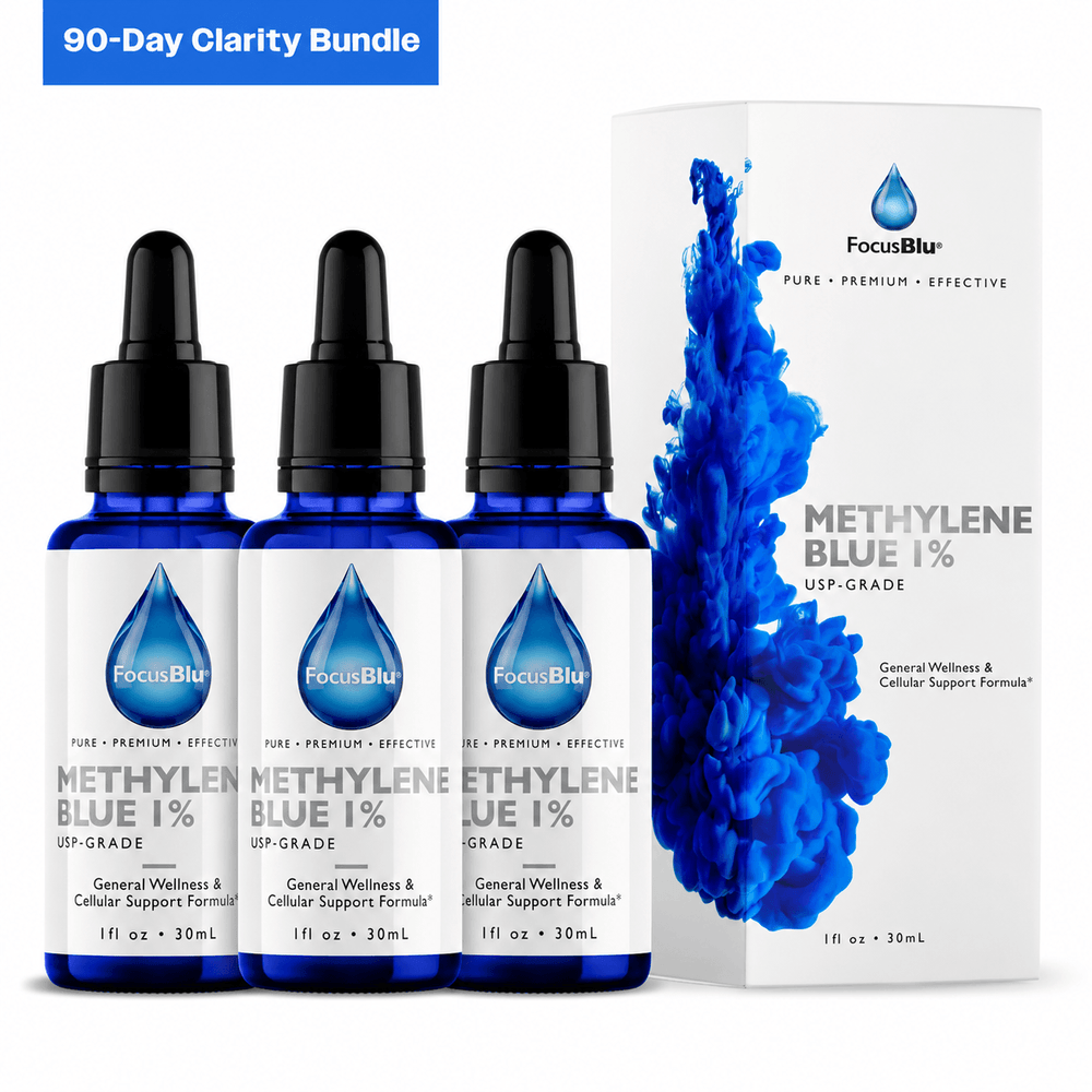 FocusBlu Methylene Blue 1% USP Grade, 1 fl oz dropper bottle with carton