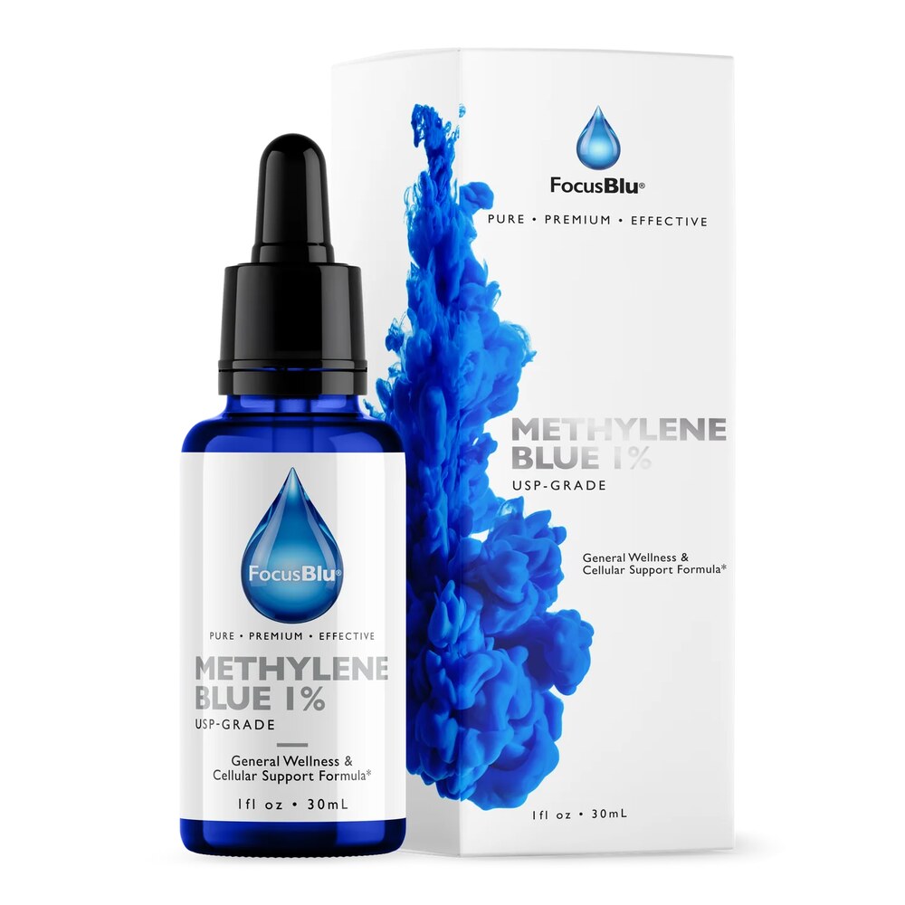 FocusBlu Methylene Blue 1% USP Grade, 1 fl oz dropper bottle with carton